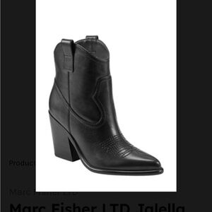 Marc Fisher Black Leather Western Block Heel Ankle Boots